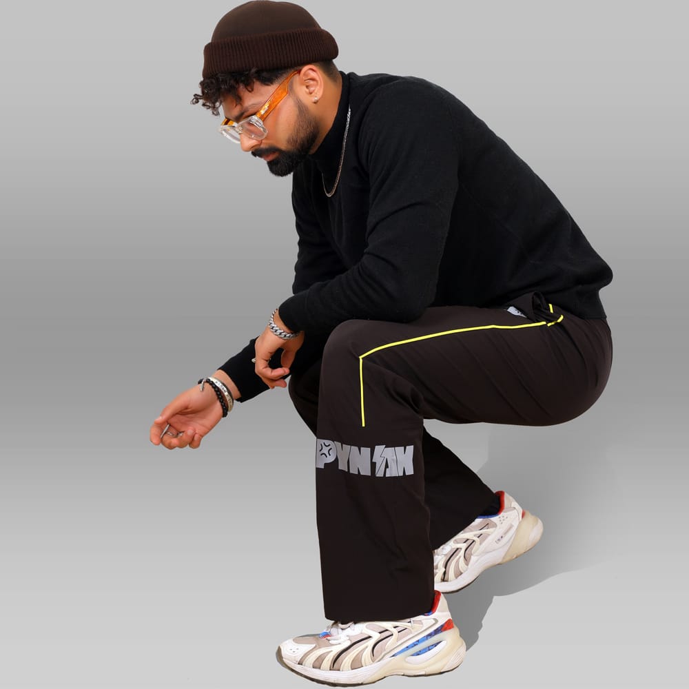 Pynak Track Pants Piping Edit Black - lifestyle action shot