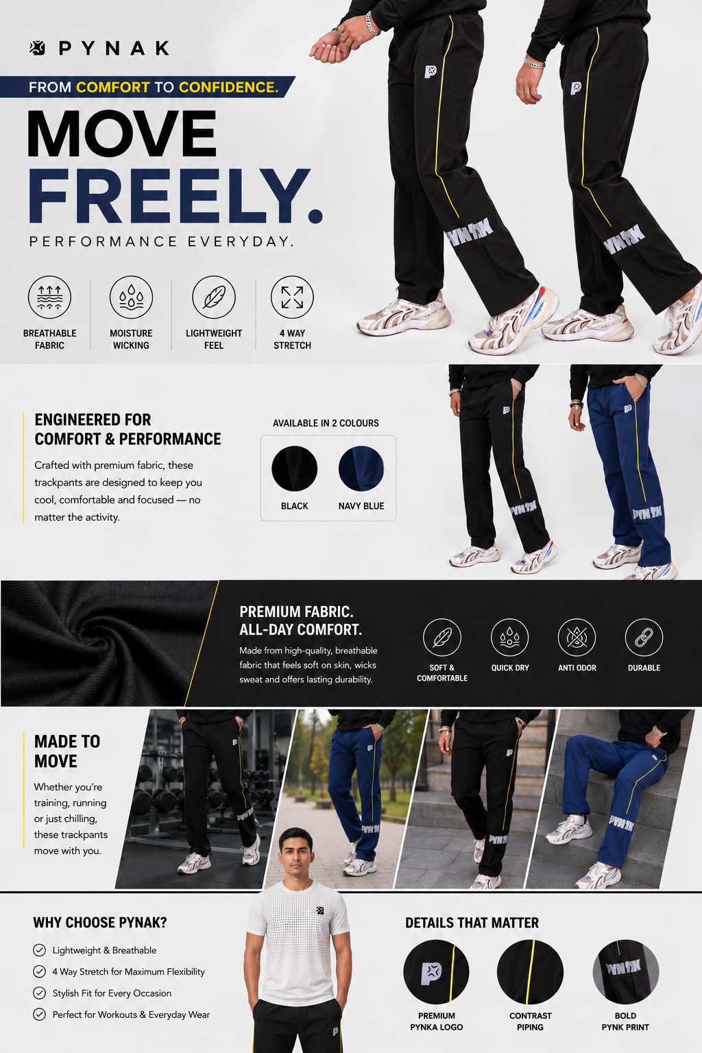 Pynak Track Pants Piping Edit Black - fabric and feature details