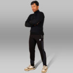 Pynak 'Frustration-X' Streetwear Track Pants – Black with White Panel & Motivational Print - Image 2