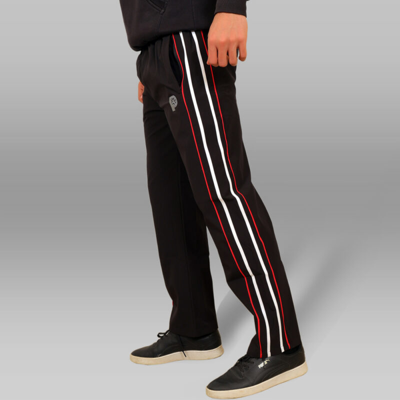 PYNAK Circuit-R Track Pants - Black Men's Trousers with Red and White Side Stripes