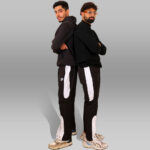 PYNAK Velocity Track Pants - Black Men's Trousers with White Side Panel and Snap Button Hem